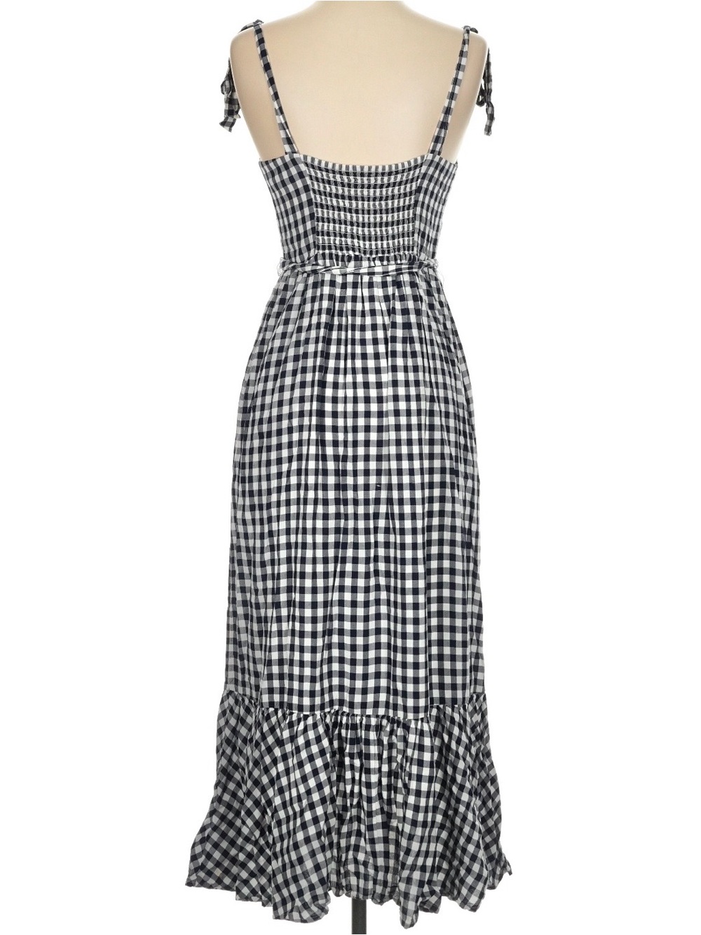 J CREW Gingham Black & White Button Front Size 8 Tie Strap Ruffle Hem Midi Dress - Picture 9 of 16
